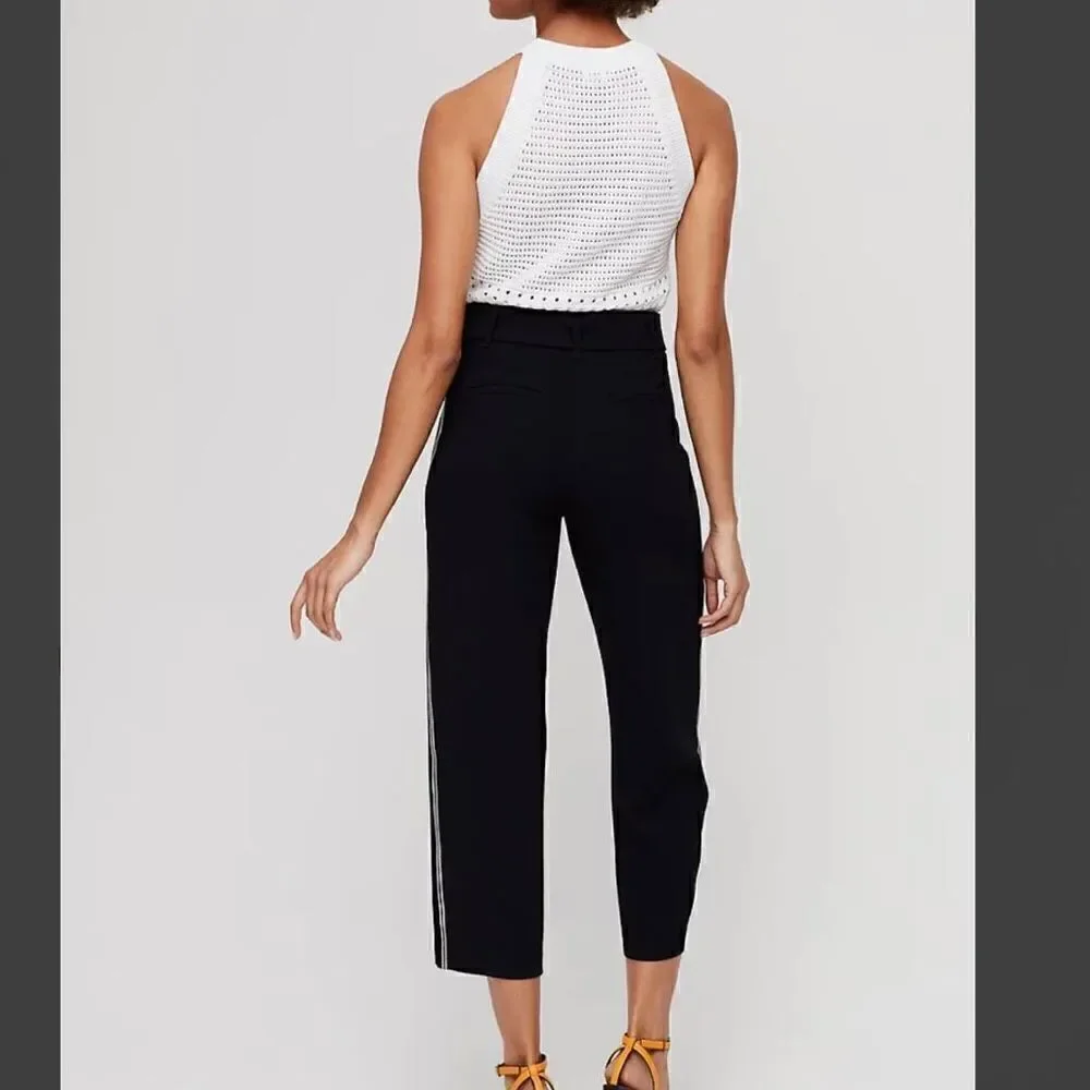 Aritzia Wilfred Women Size 2 Tie Front High Rise Cropped Ankle Blue Pants Belted